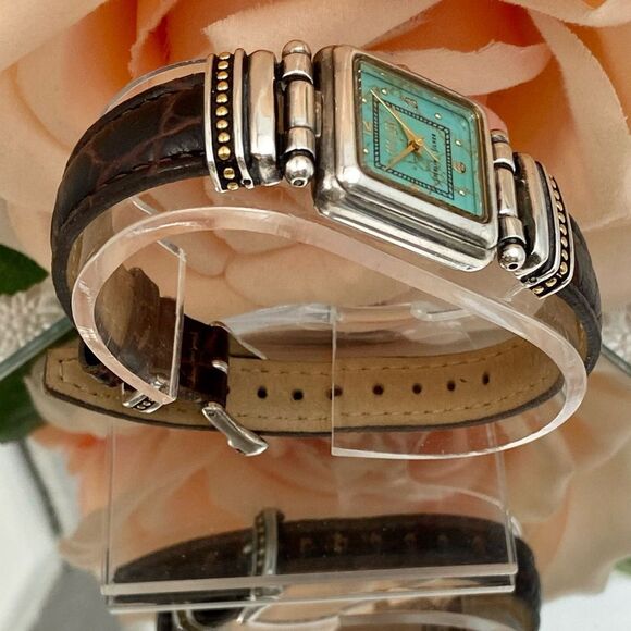 Vintage Ecclissi Sterling Silver Watch with Turquoise Dial and Gold-tone Accents - Picture 6 of 16